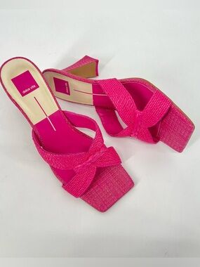 Dolce Vita Woven Heeled Mules Nitro Pink Orchid Raffia y2K Square Toe 11